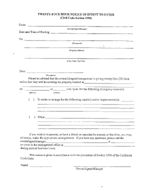 24 Hour Notice of Intent to Enter  Form