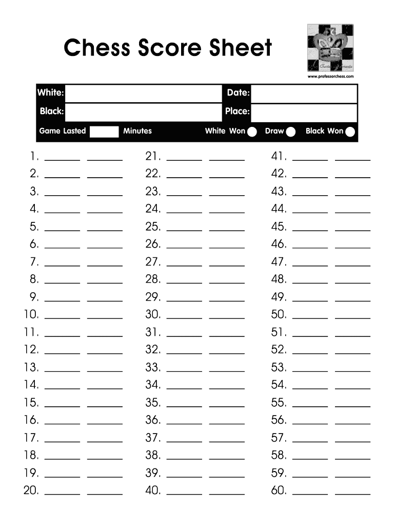 Chess Score Sheet PDF  Form