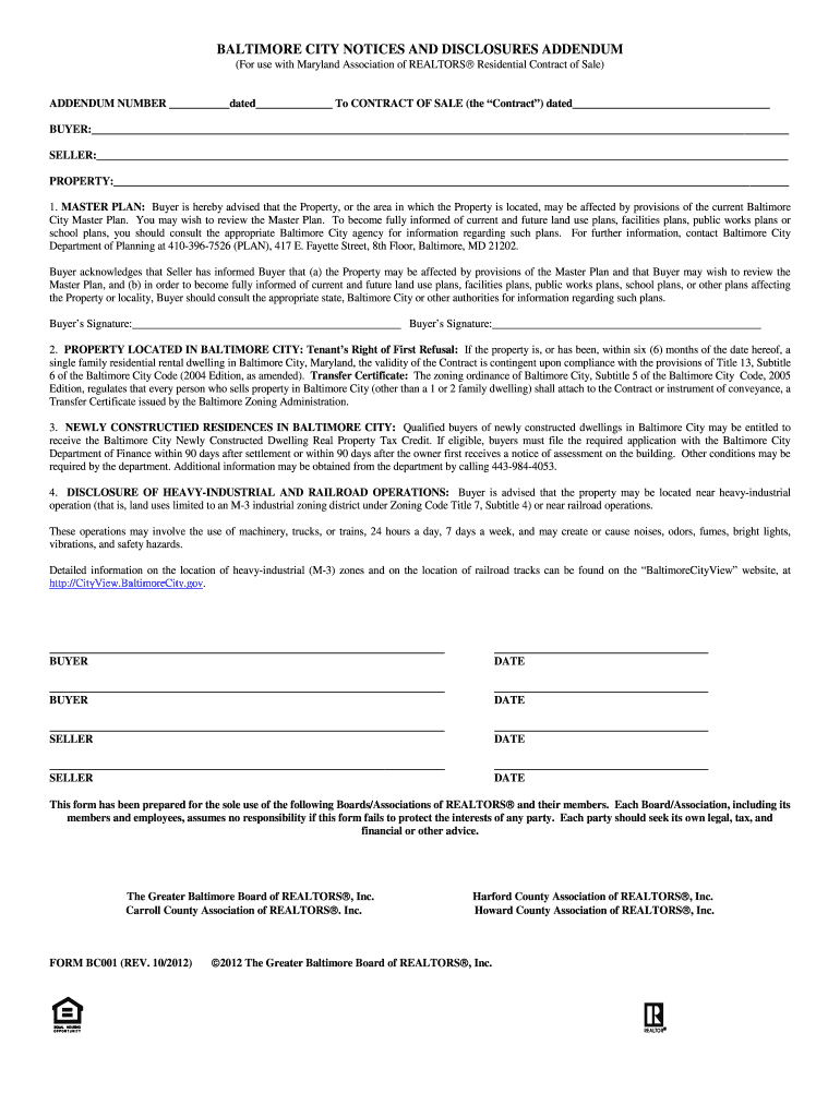  Batltimore City Notices and Disclosure Addendum 2012-2024