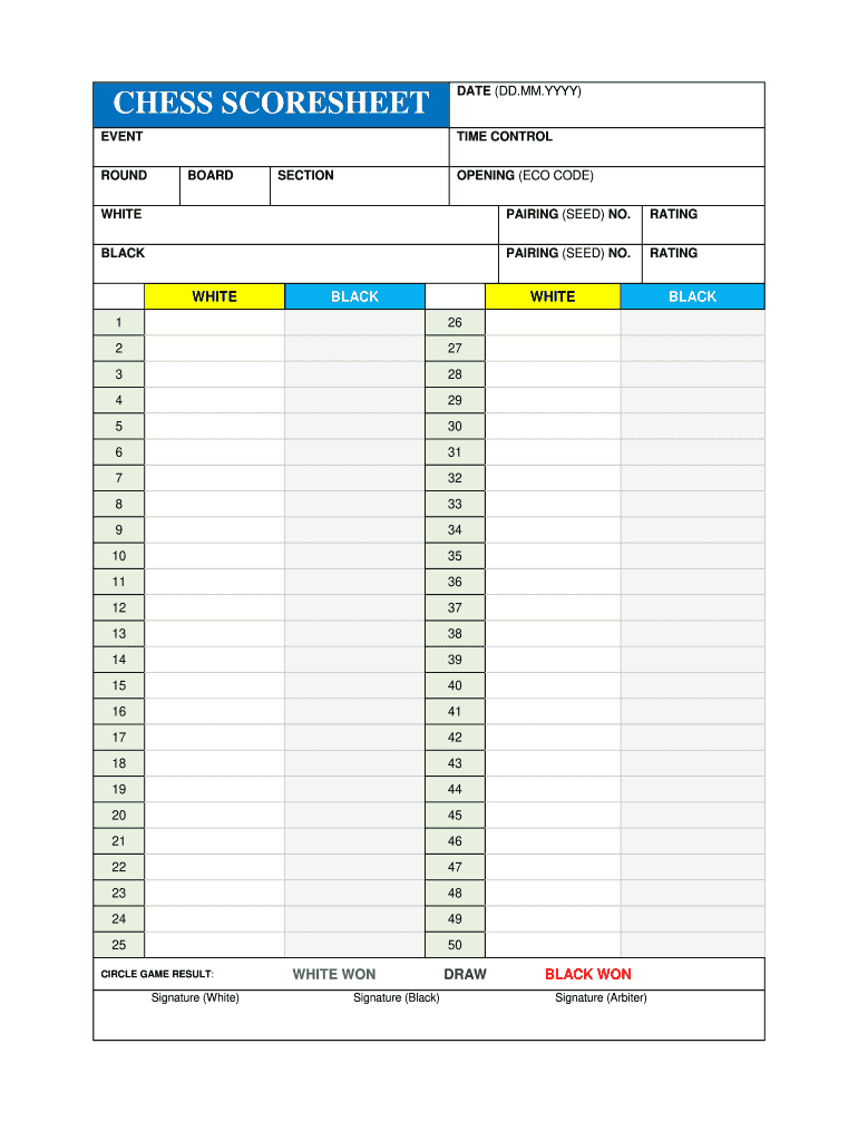 Chess Notation Sheet  Form