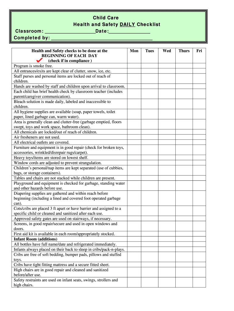 Health and Safety Daily Checklist  Form