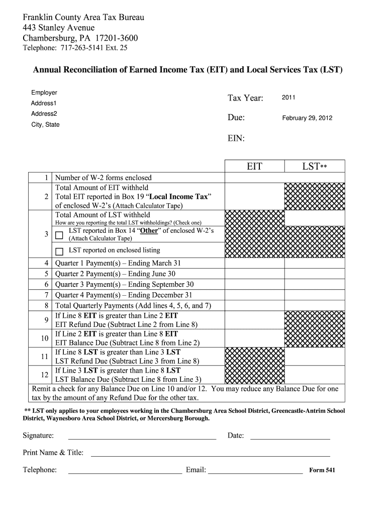 Franklin County Area Tax Bureau Form 541