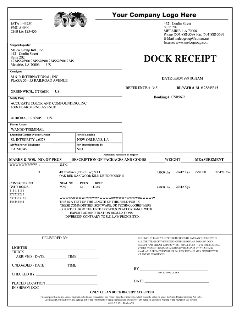 Dock Receipt  Form