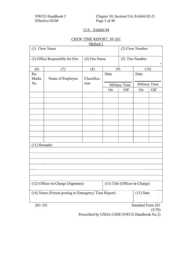  Sf 261 Crew Time Report Form 1978-2024