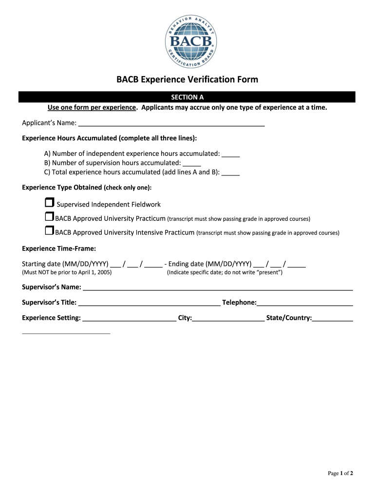 Bacb Monthly Verification Form