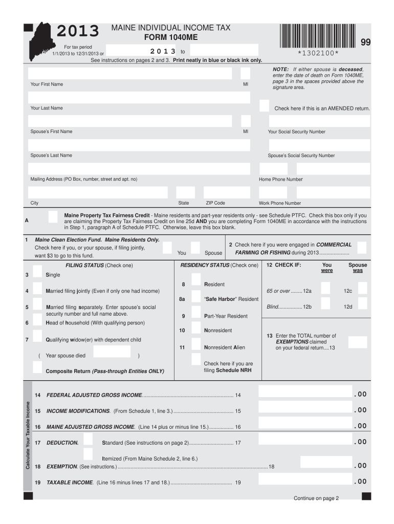  MAINE INDIVIDUAL INCOME TAX FORM 1040ME *1302100* 00 2020