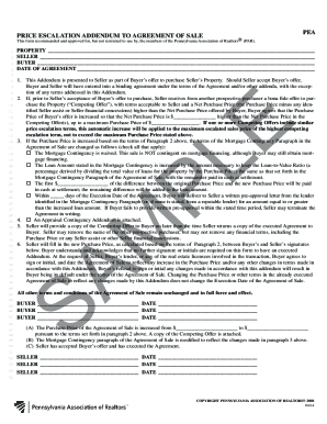 Price Escalation Addendum to Agreement of Sale Pea Pennsylvania Parealtor  Form