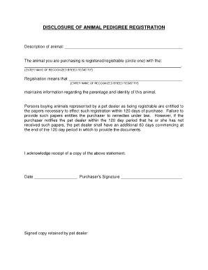 DISCLOSURE of ANIMAL PEDIGREE REGISTRATION Agriculture Ny  Form