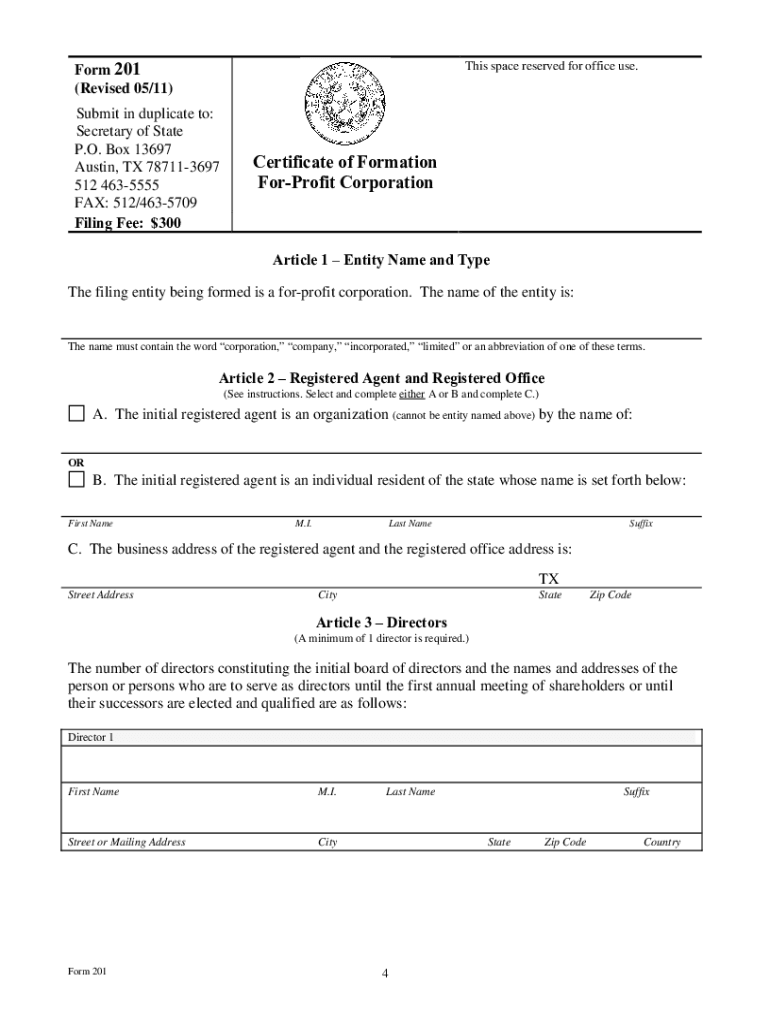  Texas Form 201 2011