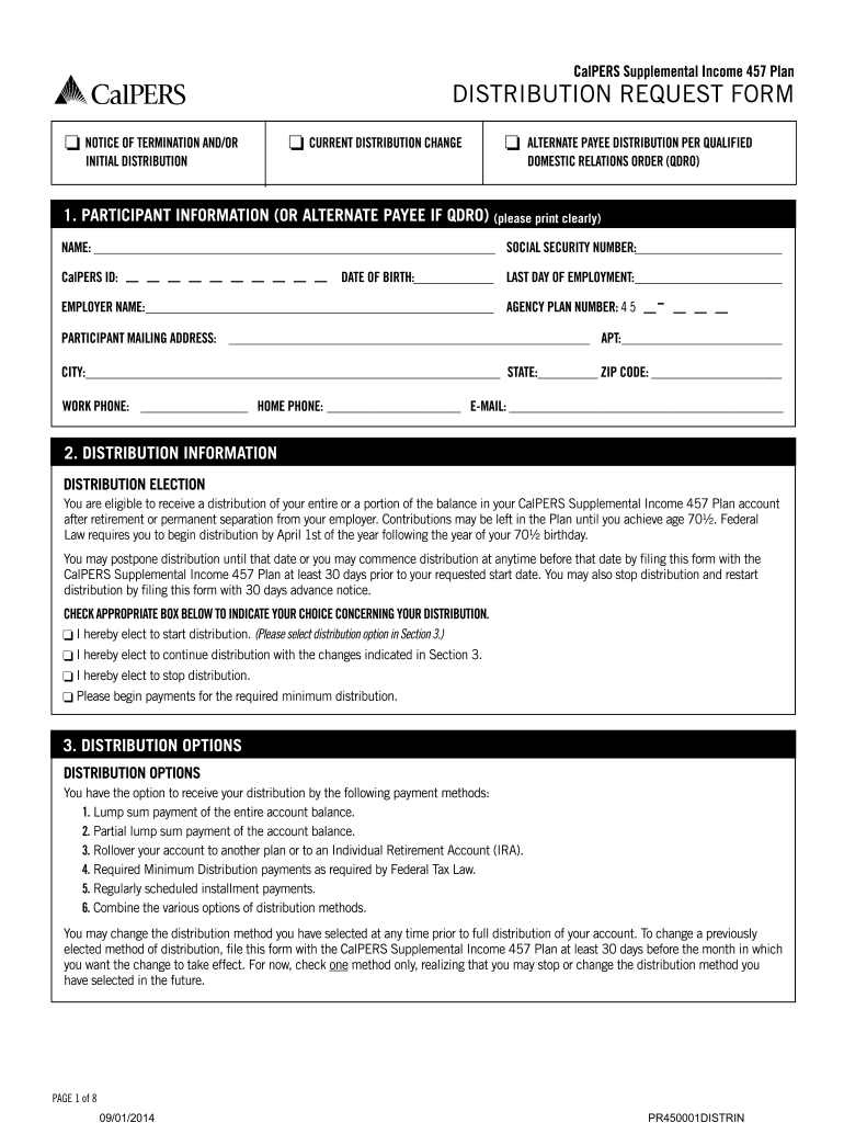  Distribution Request Form  CalPERS Supplemental Income Plans 2014-2024