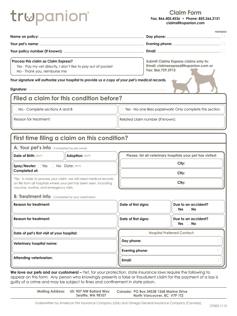 Trupanion Claim Form