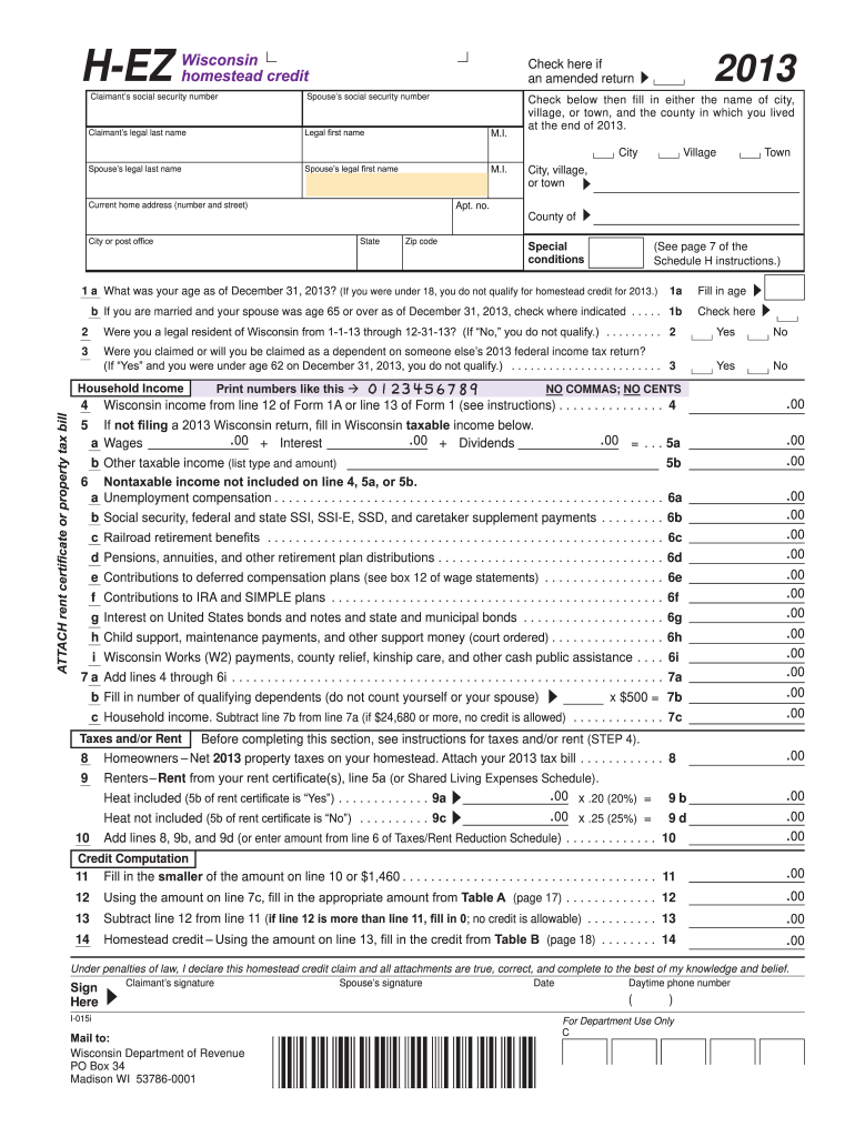 Wisconsin Form Homestead Credit Fill Out And Sign Printable PDF 