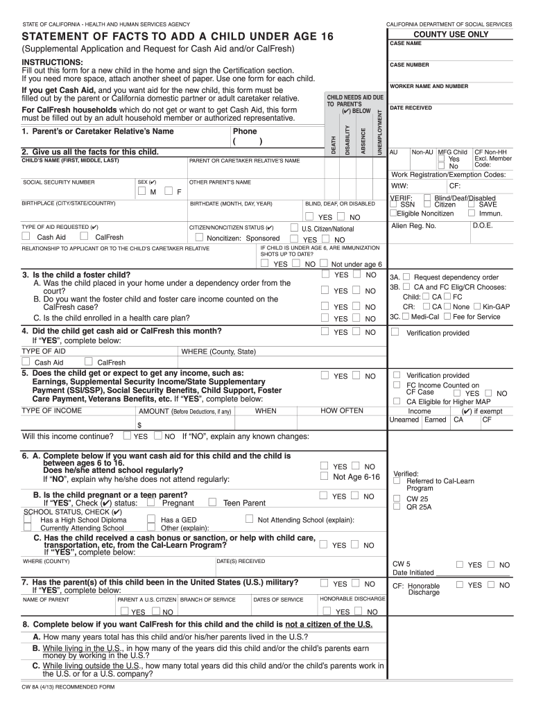  Cw8a Statement of Facts  Form 2013