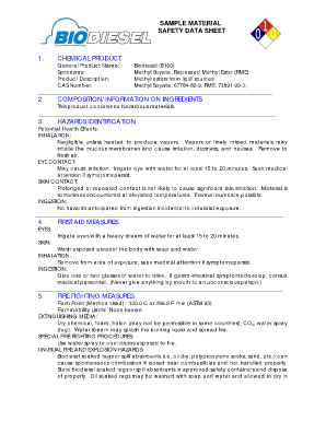 A Sample Material Safety Data Sheet National Biodiesel Board Biodiesel  Form