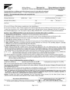 Mailing Address Principal Life Early Withdrawal of Benefits Des Moines, IA 50392 0001 Insurance Company No Spousal Consent Neede  Form