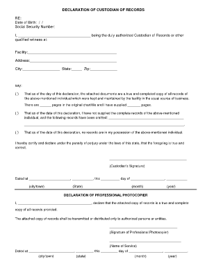 Declaration of Custodian of Records California PDF  Form