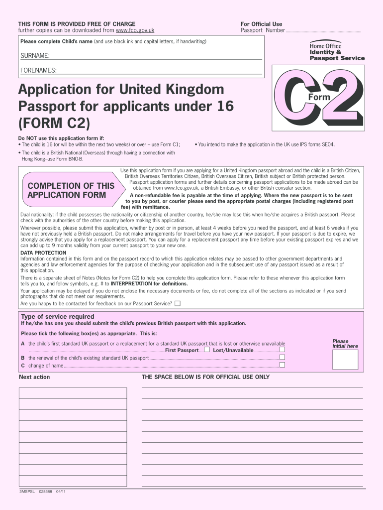  Type C2 Passport Application and Print Form 2011