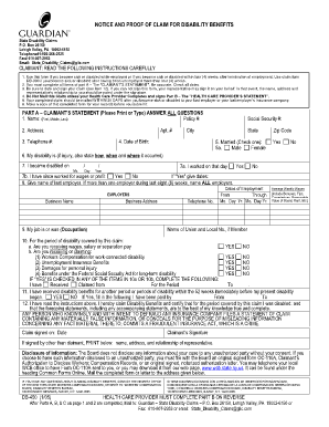 Disability Benefits Law Claim Form Guardian
