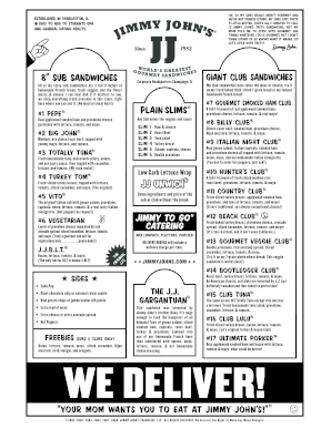 Jimmy johns menu pdf Fill Out and Sign Printable PDF Template SignNow