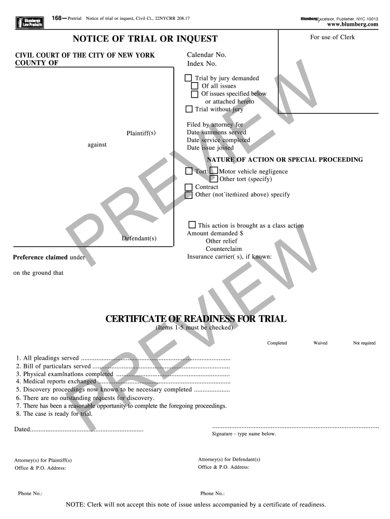 Notice of Trial Form