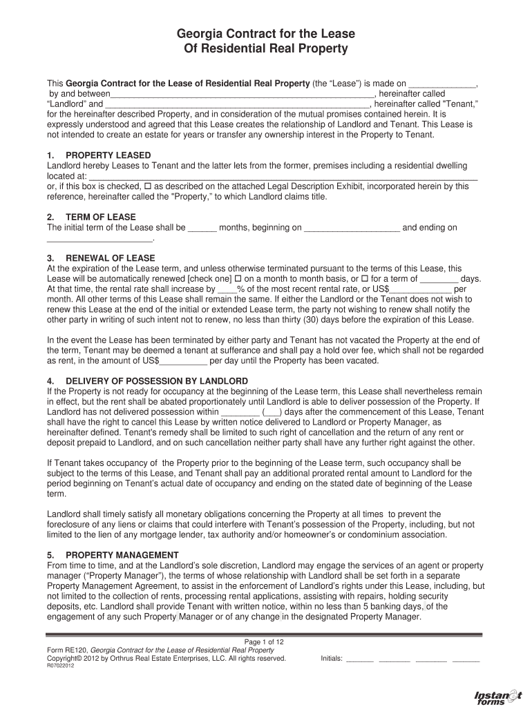 Lease for Residential Property  Form