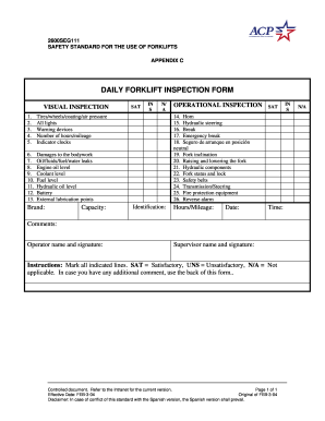 forklift checklist inspection daily pdf template printable form weekly sign operator fill calendar sample fillable fork signnow pdffiller
