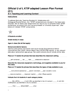 Ktip Lesson Plan Template  Form