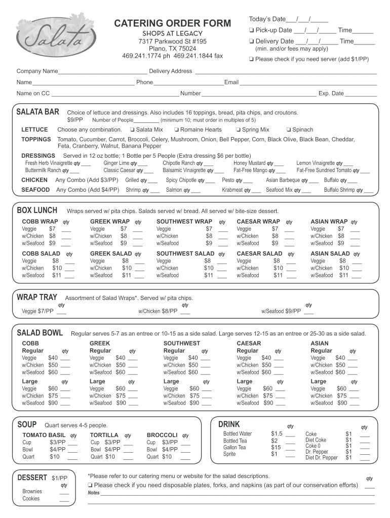 Fillable Catering Form