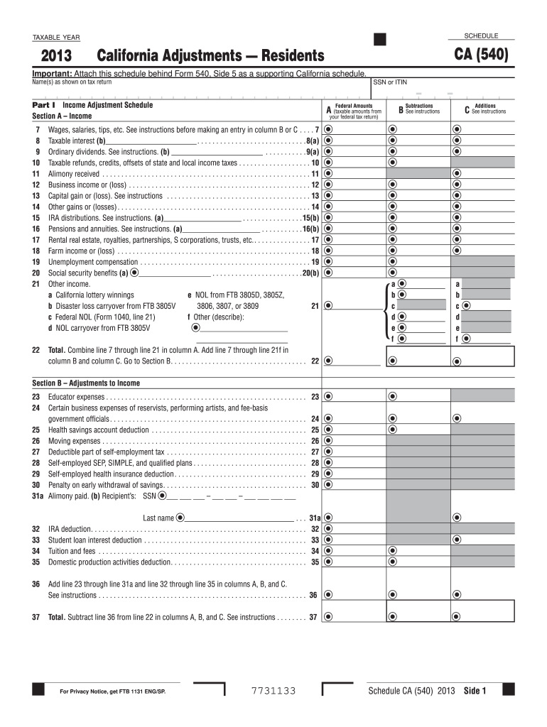  Schedule Ca 540 Form 2019