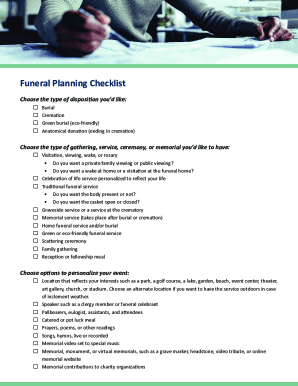 Printable Funeral Planning Checklist PDF  Form