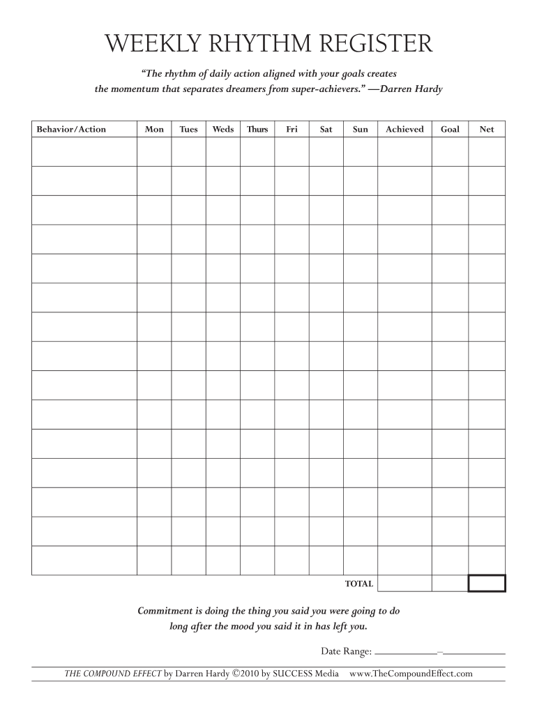 Weekly Rhythm Register  Form