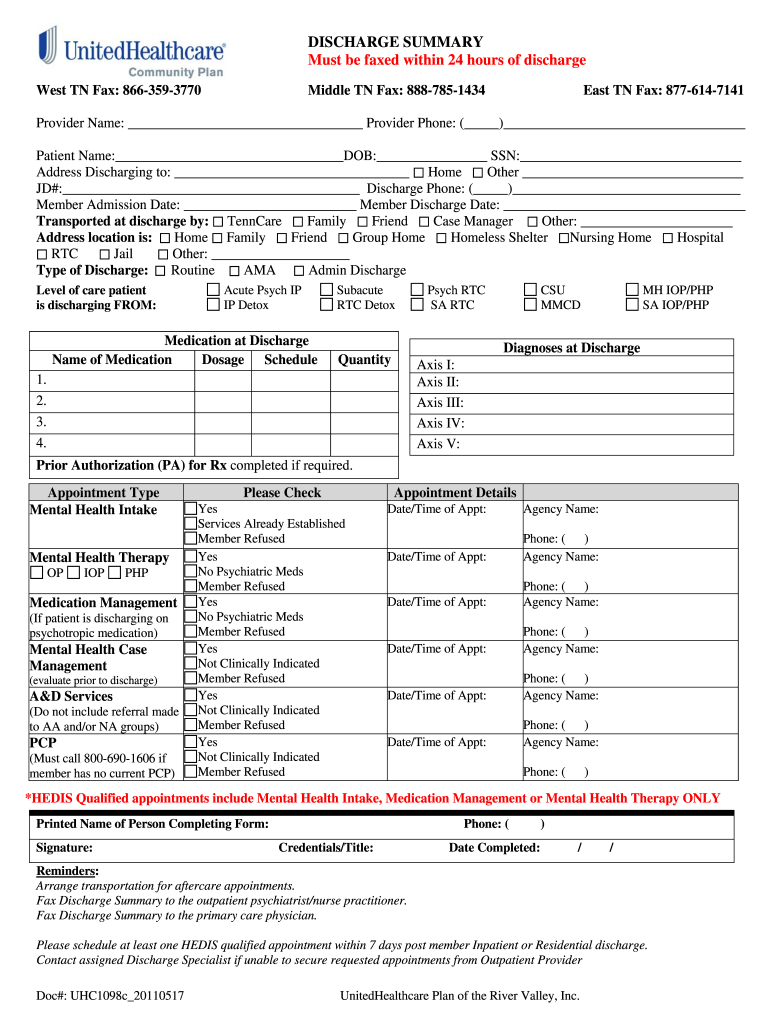  Simple Discharge Summary Form 2011-2024