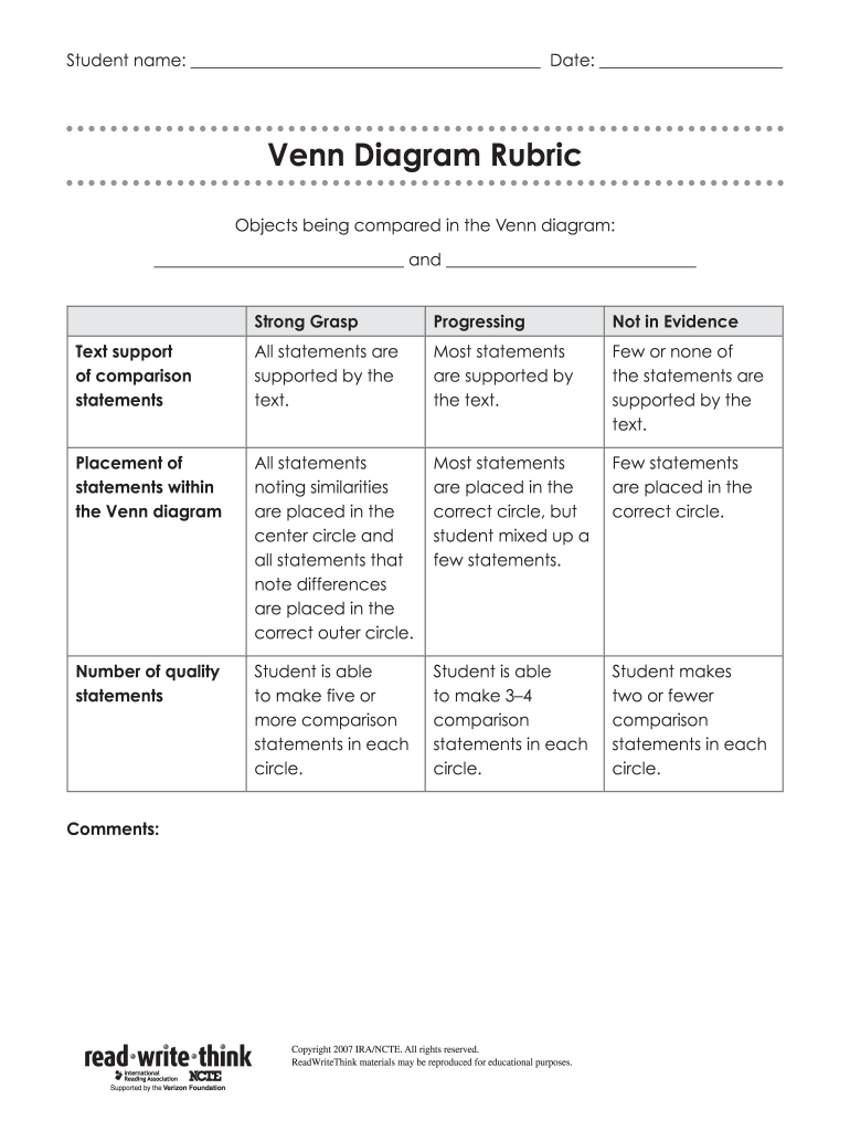 Criteria for Venn Diagram  Form
