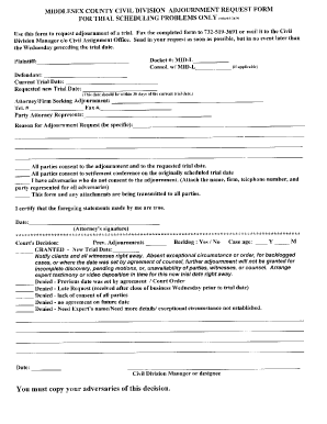 Middlesex County Trial Adjournment Request  Form