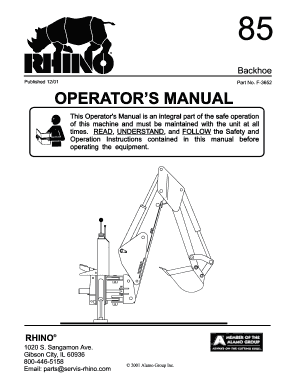 Rhino 85 Backhoe Attachment  Form