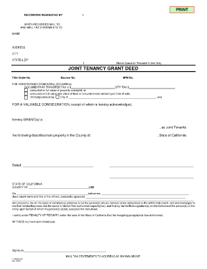 Joint Tenancy Grant Deed Form ARCC State of California