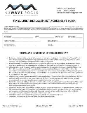 VINYL LINER REPLACEMENT AGREEMENT FORM NuWave Pools