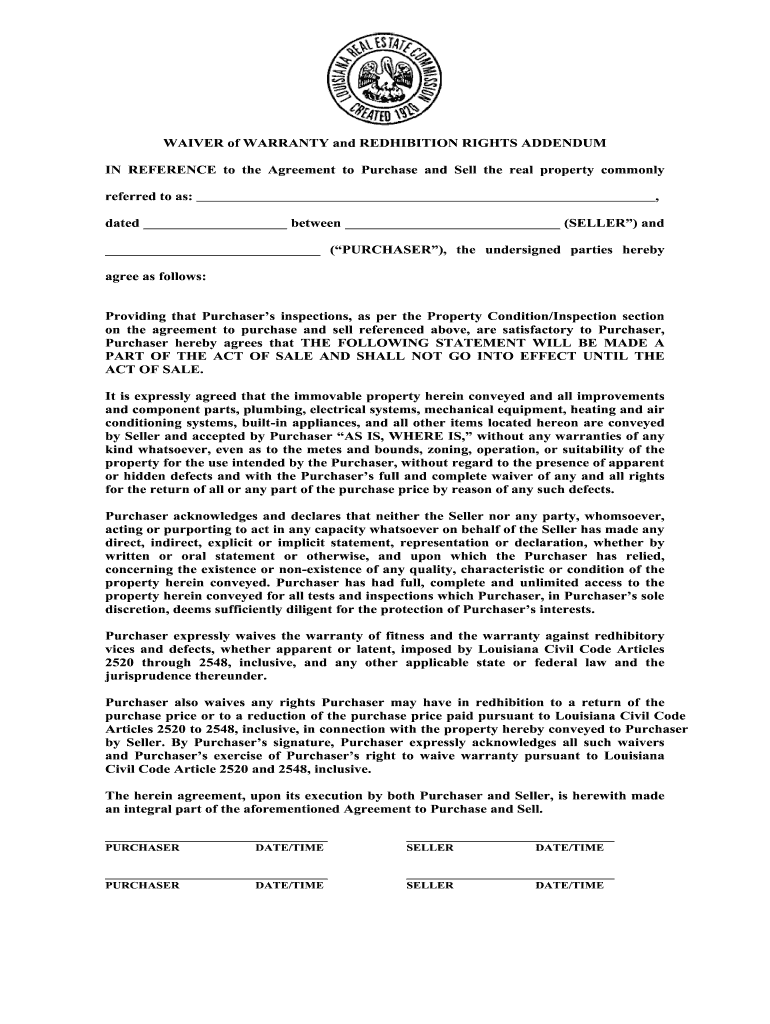  Warranty Waiver Template 2004