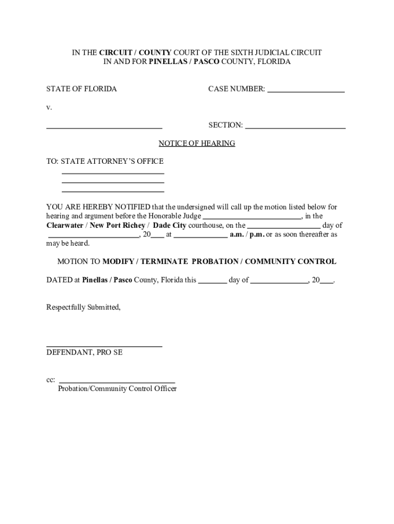 Sample Motion for Early Termination of Probation Florida  Form