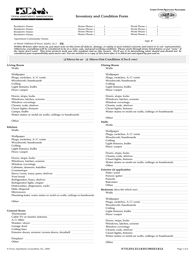 Taa Inventory and Condition Form