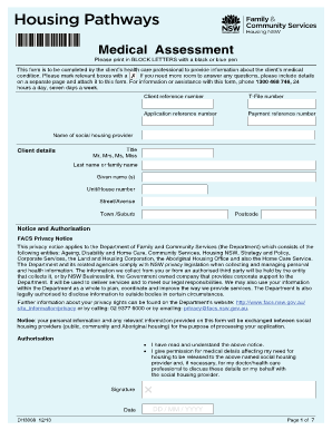  Housing Pathways Medical Assessment Form 2013