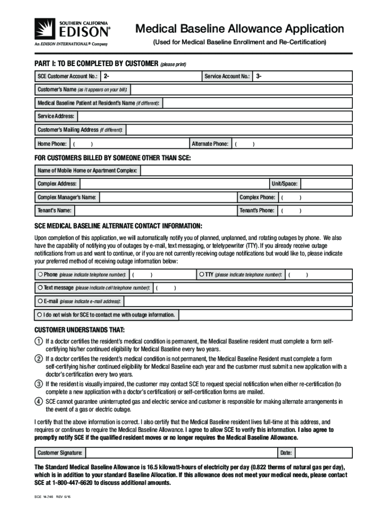 Get and Sign Sce Medical Baseline  Form 2013