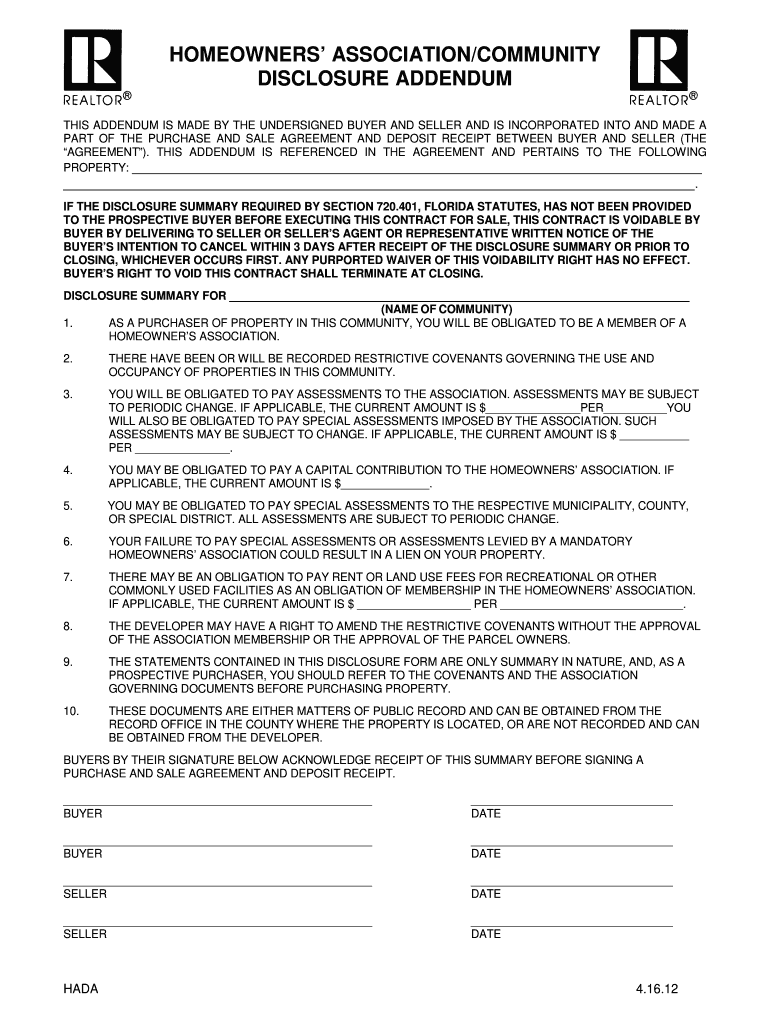 Hoa Addendum Florida  Form