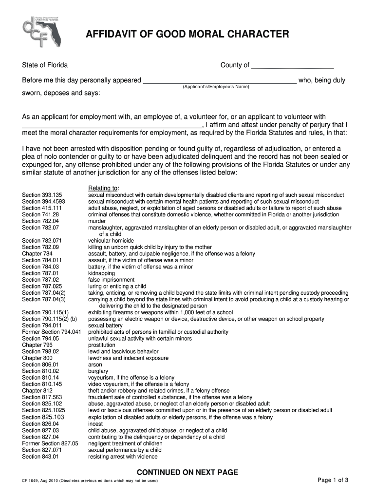  What is Notarized Dcf Affidavit of Good Moral Character Form 2018