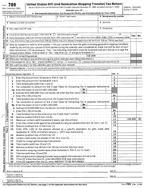 FORM 709 REV 12 1989 UNITED STATES GIFT and GENERATION SKIPPING TRANSFER TAX RETURN Irs