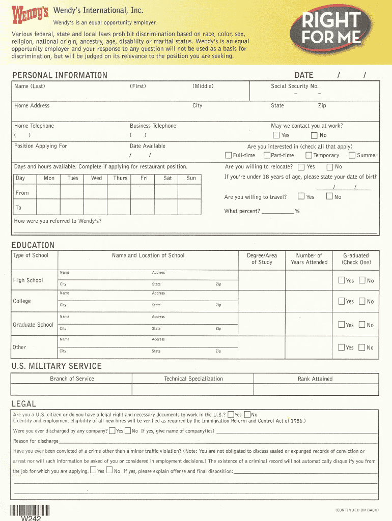  Wendy's Application PDF 2008-2024