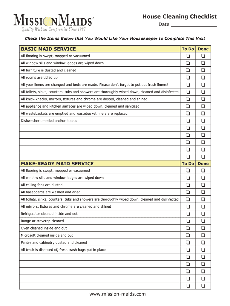 Printable Cleaning Checklist Forms