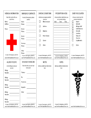 Wallet Size Medical Information Card