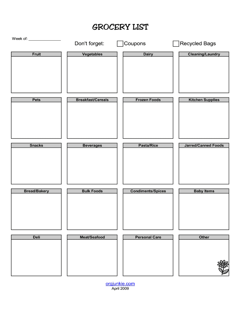  Grocery List Template Printable 2009-2024