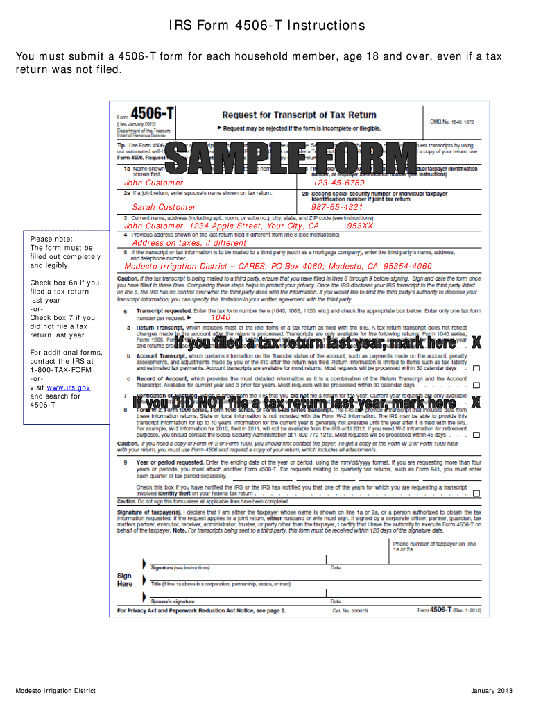 Fillable Form 4506 T